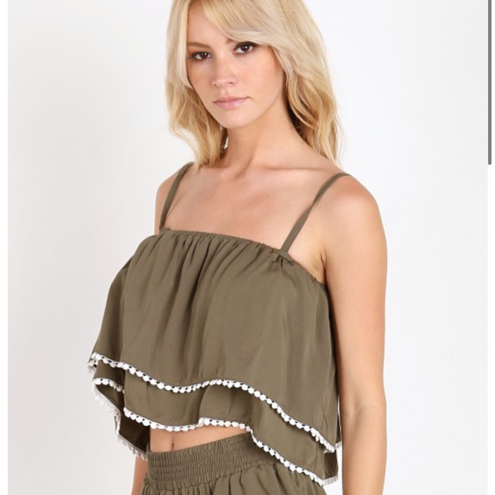 MINKPINK Womens Get Lost Khaki Green Crop Top
